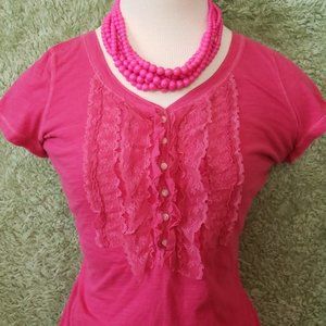 Abercrombe & Fitch Lace Ruffle Henley Tee